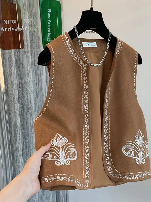 سترة بوهيمية مطرزة بكثافة، مقاس كبير، قميص نسائي غير رسمي بدون أزرار، ياقة مستديرة، ملابس متعددة الطبقات، صدرية صيفية #4