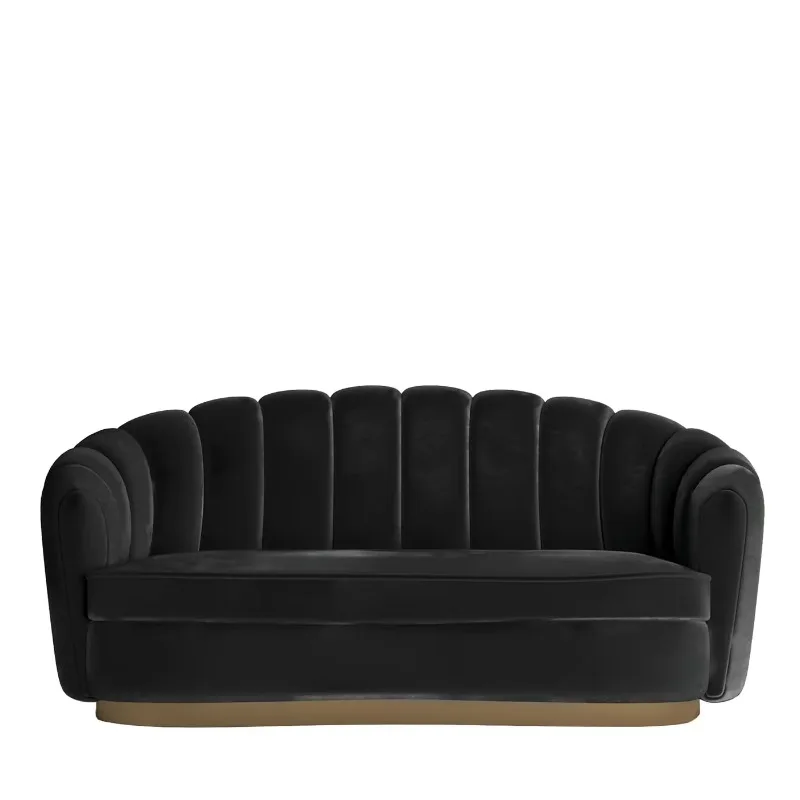 Luxury black velvet shell curved sofa, padded double sofa