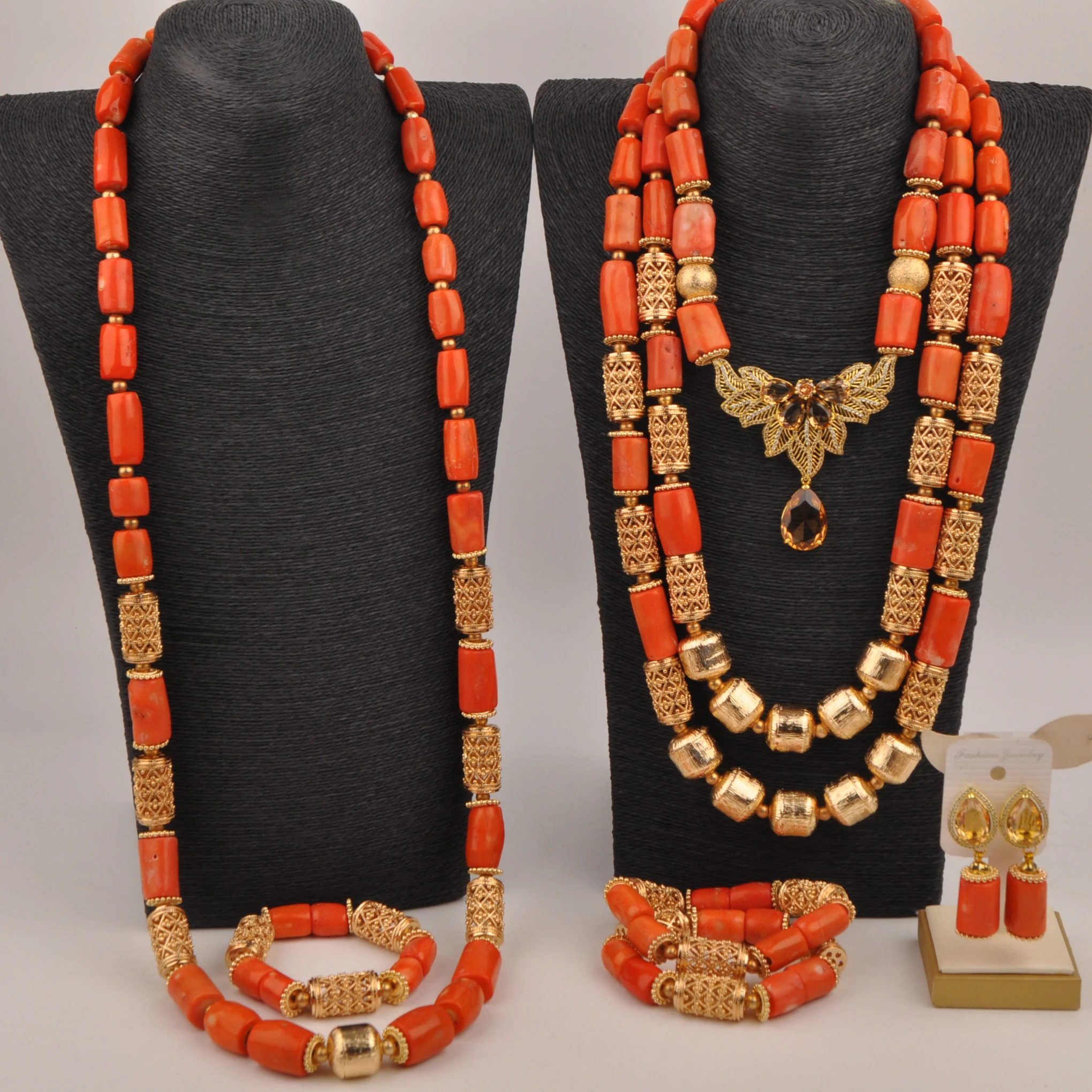 

Wedding Necklace Nigeria Fashion jewelry Natural Orange Coral Collection Africa