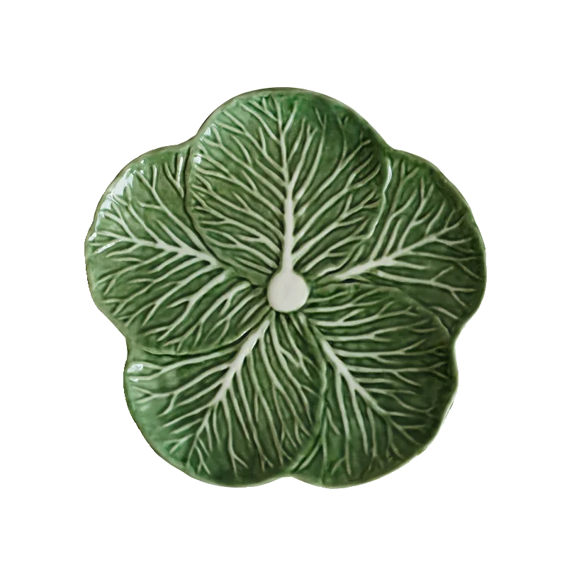 Green Leafy Vegetable Shaped Ceramic Plate, Relief High-temperature Household Tableware, INS Afternoon Teapot, European Style