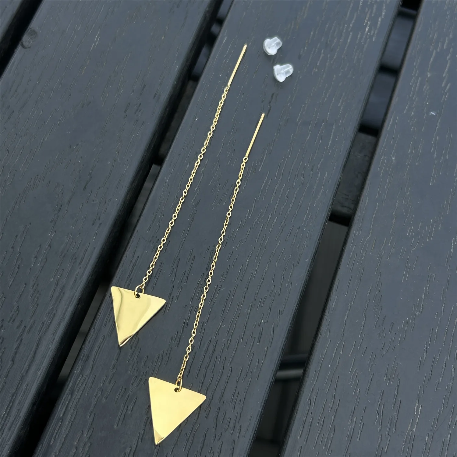 Stainless Steel Tassel Chain Triangle Threader Earrings for Women Geometric Long Heart Drop Earrings Jewelry