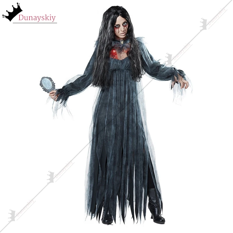 Horror cosplay bruxa feminino assustador zumbi vampiro halloween carnaval traje assustador fantasma medieval com capuz capa dia dos mortos