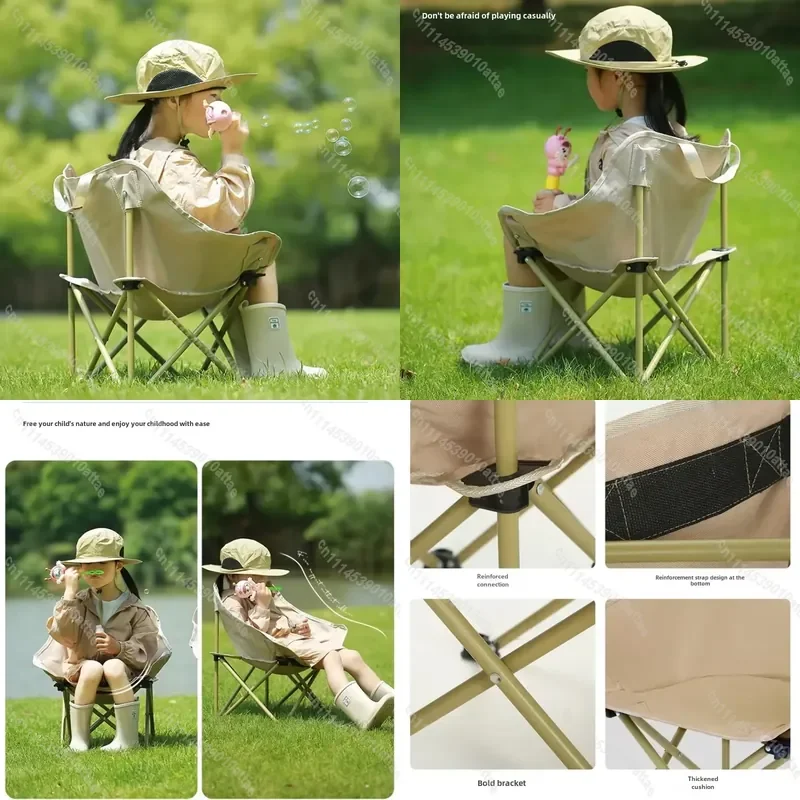 Mini Portable Folding Moon Chair For Kids 2‑8 Years Old, Curved Recliner Compact Seat For Outdoor Camping Beach, Pink
