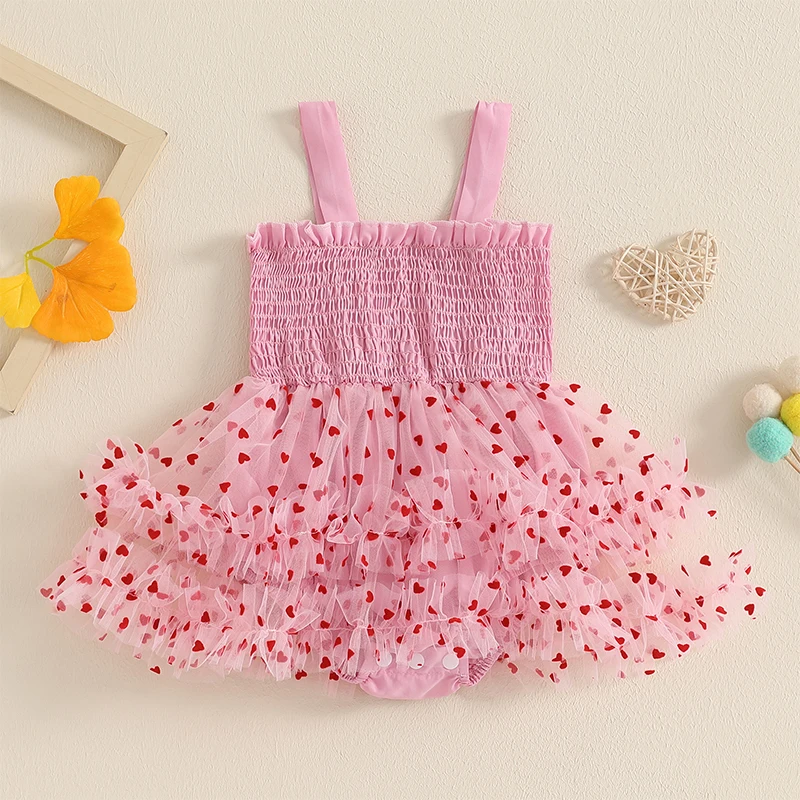 Baby Girl Valentine' s Day Outfit Cute Newborn Heart Romper Dress Tulle Bodysuit My First Valentines Baby Girl Clothes