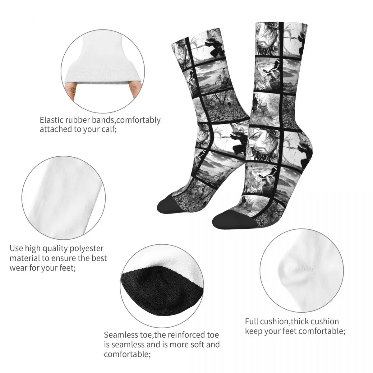 Winter Warm Fashion Unisex Anime Vagabond Socks Montage Musashi Breathable Football Socks