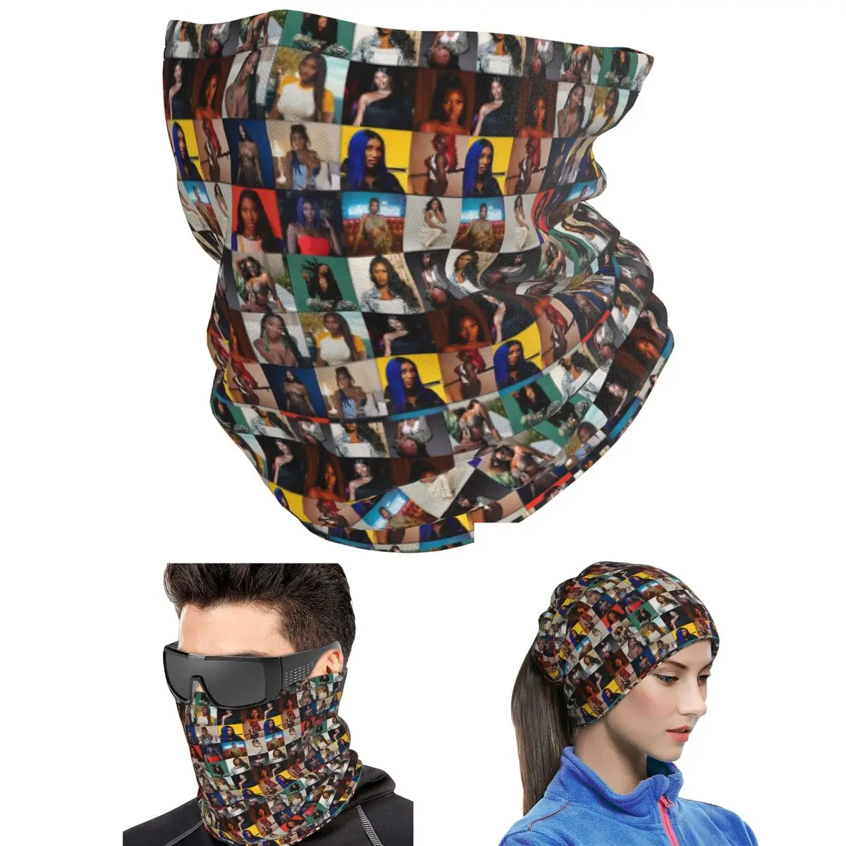 Aya Nakamura Photo Collage Bandana Neck Gaiter Printed Wrap Scarf Multifunction Headband Unisex Adult Washable