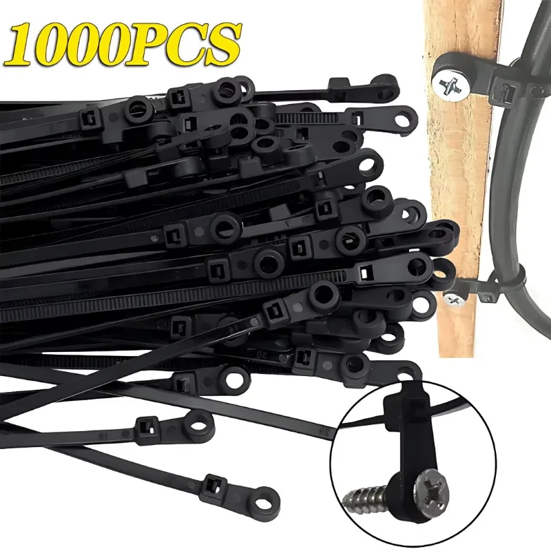 100/1000PCS สกรูสายผูกนํากลับมาใช้ใหม่คงที่สายผูกไนลอน Self-locking สายไฟผูกสายรัดยึด LOOP Office Organizer