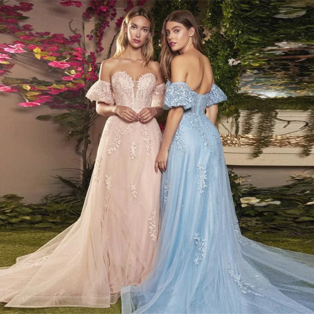 

Evening dresses Long Women's Sweetheart Neck Lace Applique Prom Dresses with Detachable Short Sleeves Formal Wedding Party Gown