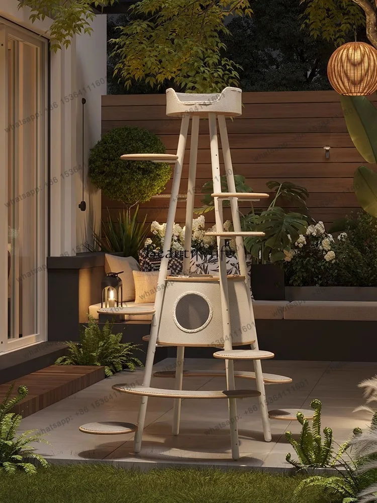 X4  Jump Cat Climbing Frame Household Minimalist Super Large Cat Tree Integrated Luxury Solid Wood Column
