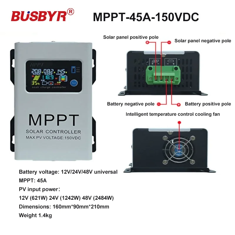 150VDC 230VDC MPPT Solar Laadregelaar 30-120A Auto 12 V/24 V/36 V/48/60/72/84/96 V Voor Lood-zuur Lithium Batterij LCD Display