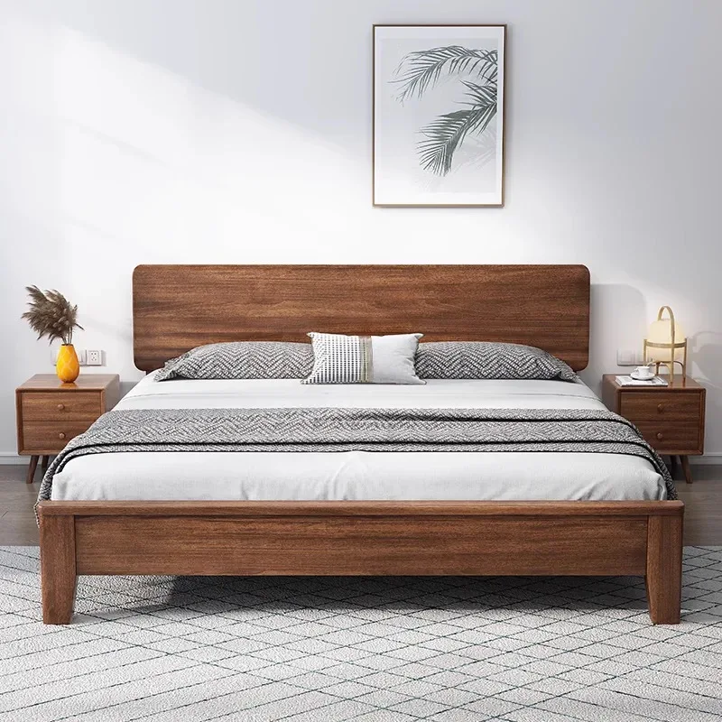 

2Walnut solid wood 1.8 m double bed Nordic solid wood bed simple modern 1.5 m single rental room B&B bed