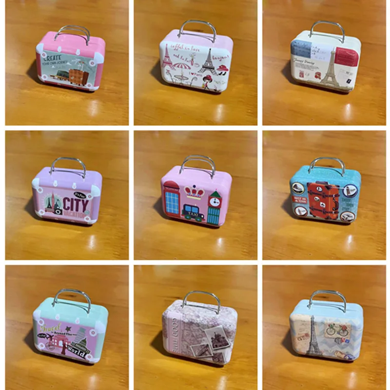 10pcs London Stlyes Mini Suitcase Tins Candy Jewelry Case Storage Box with Handle Wedding Gifts World Map