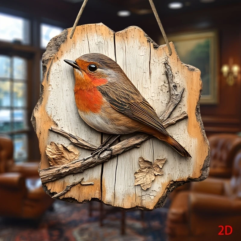 تصميم خشبي على شكل طائر روبن بيرد مطبوع مسطحًا لتزيين المنزل في غرفة الأطفال وتخطيط المزرعة الريفية.