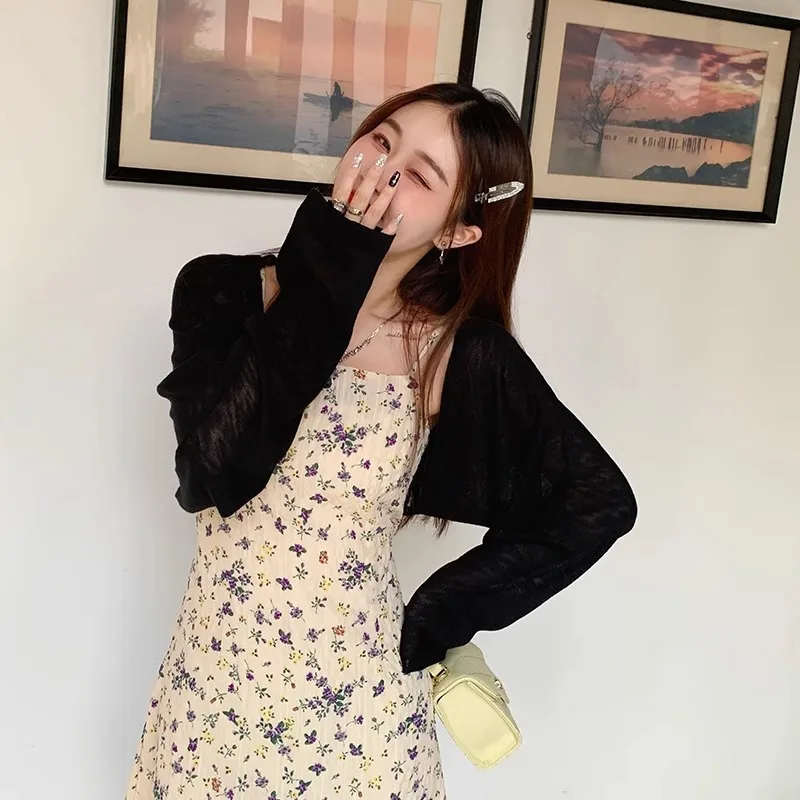 Cardigan in seta di ghiaccio da donna 2025 giacca sottile con protezione solare scialle coprire estate in chiffon da donna con gonna a bretella