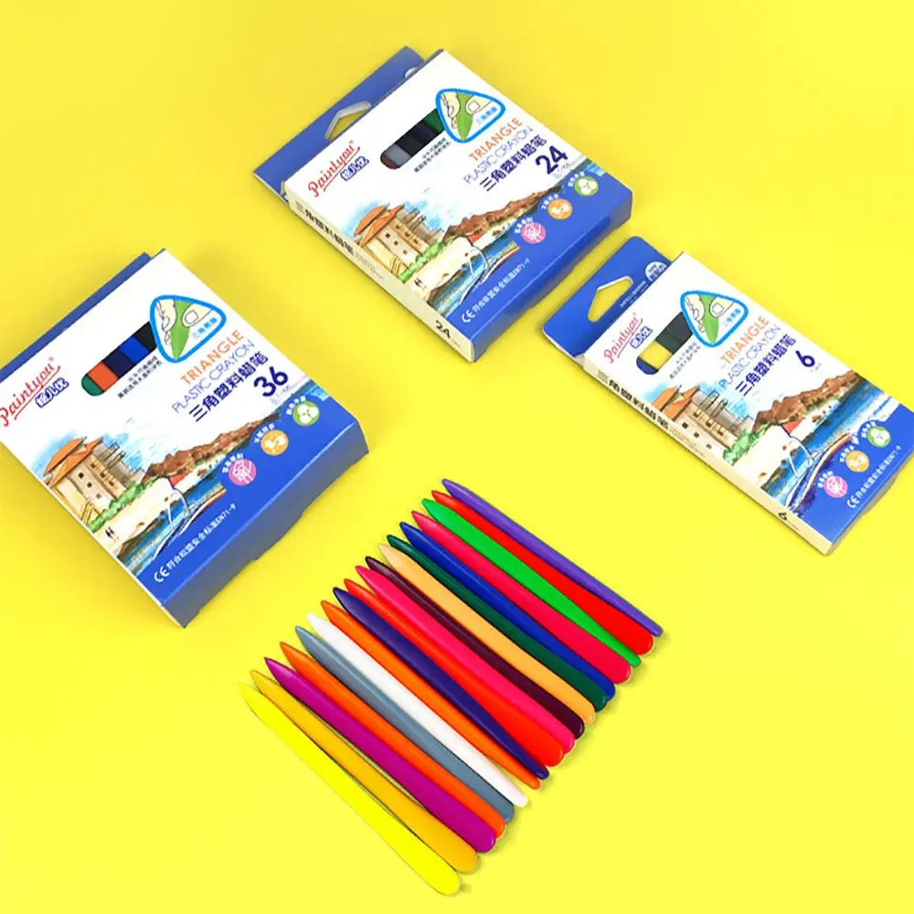 Crayon apagável de plástico para pintura, Triângulo, Lápis de cera lavável, Mãos não sujas, Ferramentas de pintura plástica, 6 cores, 12 cores, 24 cores, 36 cores