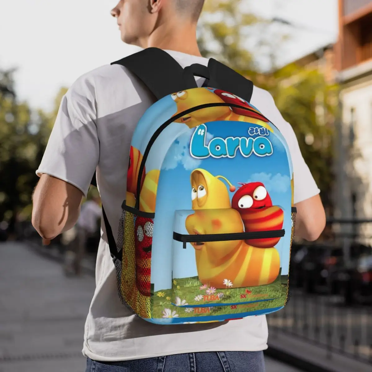 Larva giallo rosso divertente anime studente zaino borsa da scuola escursionismo zaino da viaggio per ragazzi ragazze borse a tracolla moda bookbag