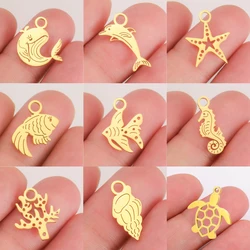 EUEAVAN 5pcs Tropical Fish Ocean Charms Stainless Steel Sea Starfish Turtle Dolphin Whale Pendant for Necklace Jewelry Making