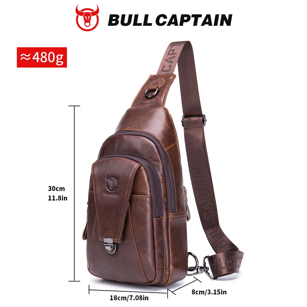 BULLCAPTAIN Genuine Leather Chest Back Pack Chest Bag Men Fashion Messenger Bag\'s Multifunctional Card Bages Mobile Phone Bags