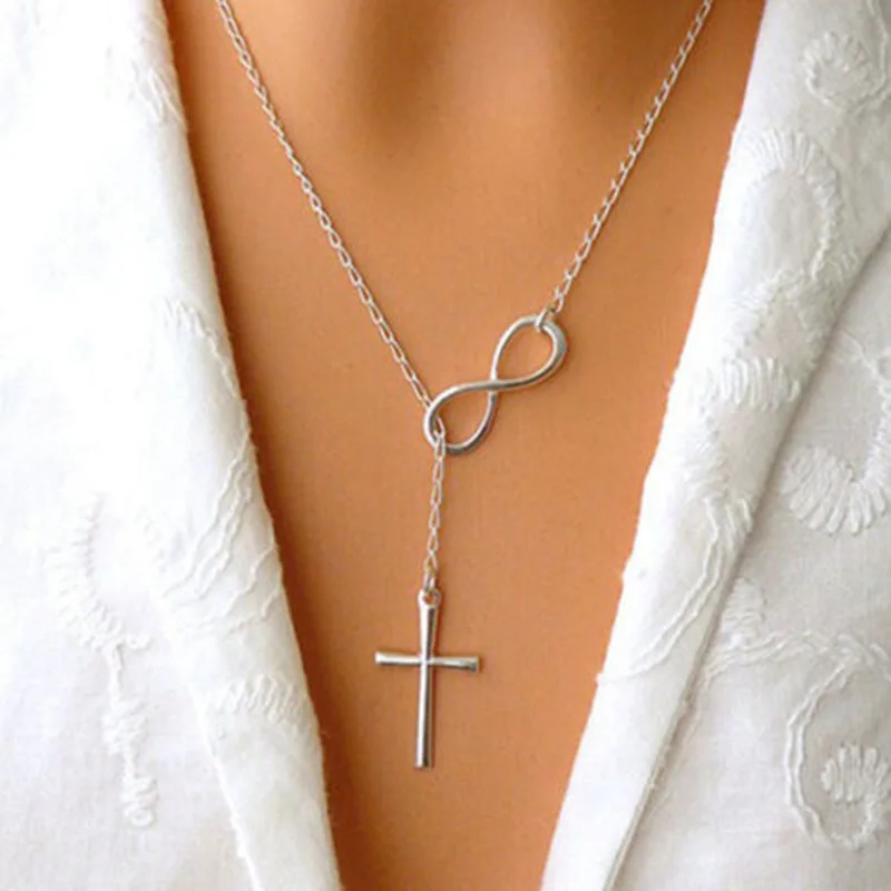 

2025 Word Girl Fashion New Necklace Simple Lucky Number 8 Cross Pendant Wild Necklace Women Manufacturer Wholesale Sales