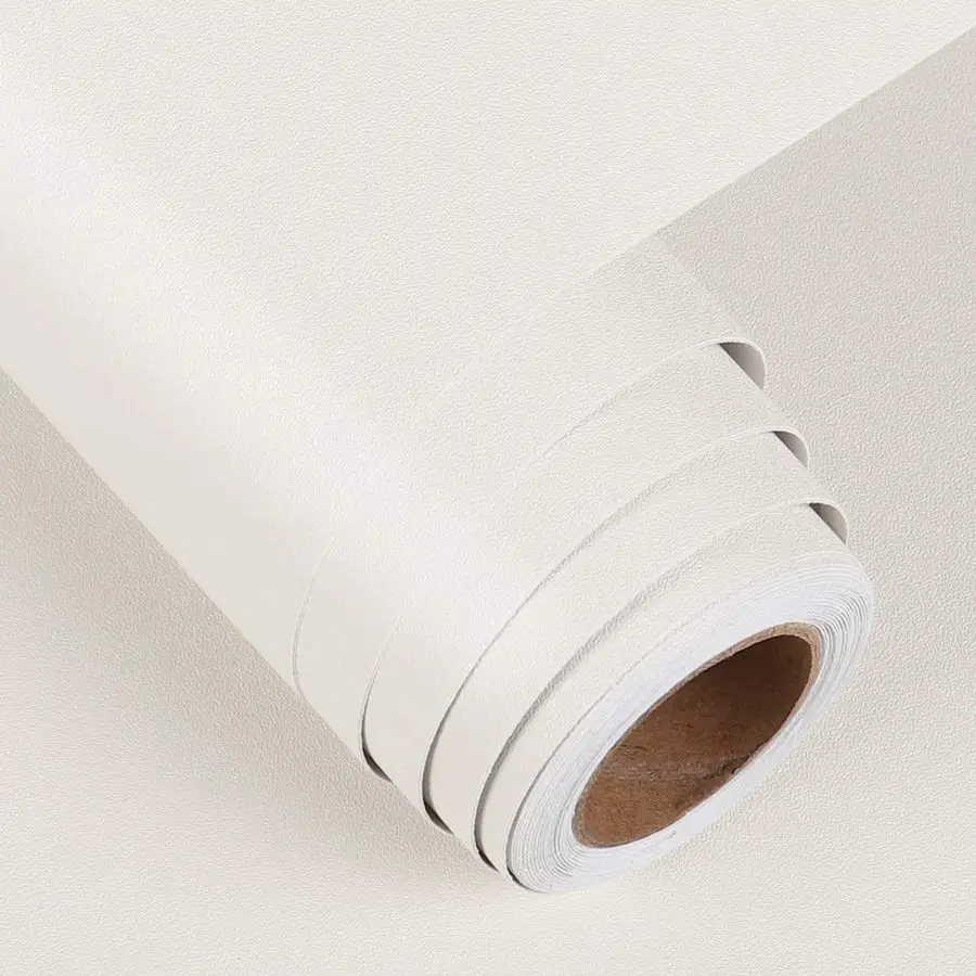 

24 x 200 Solid Cream White Contact Paper Decorative Peel and Stick Wall Paper Roll Self Adhesive Shelf Liners for Kitchen Cabine