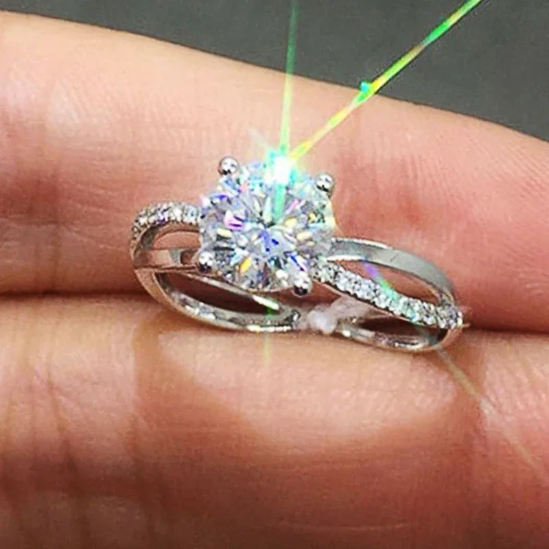 Huitan Klassische Damenringe mit AA-Zirkonia, schlicht, stilvoll, Hochzeit, Versprechen, Schmuck, ästhetisches weibliches Verlobungszubehör