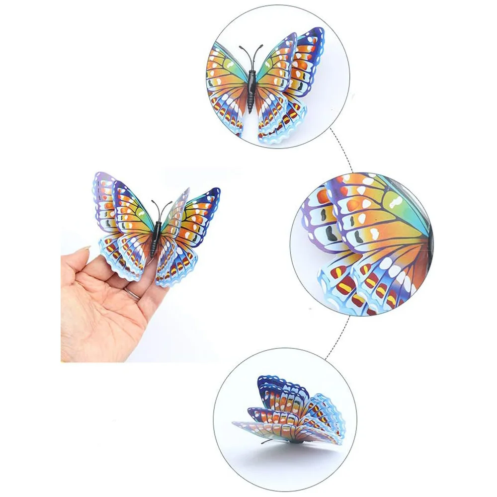 12Pcs/Set Glow-in-the-dark PVC Simulated Butterfly Stickers 3D Double-layer Noctilucent Butterfly Bedroom Background Wall Decor