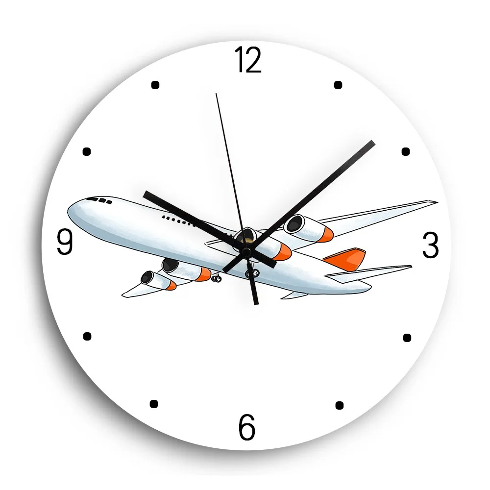 Acrylic Cartoon Clock Cute Wall Clock for Home Living Room Kids Room Bedroom Aviation Airplane Design