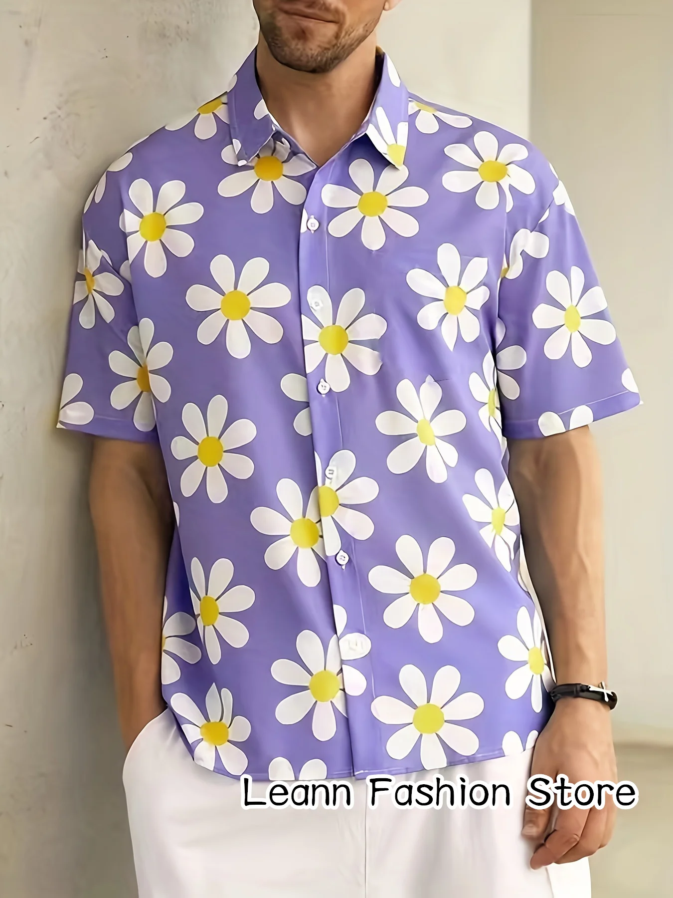 Men Summer Floral Printing Shirt Short Sleeve Hawaiian Vacation Clothing Male Beach Style Fashion Button Leisure