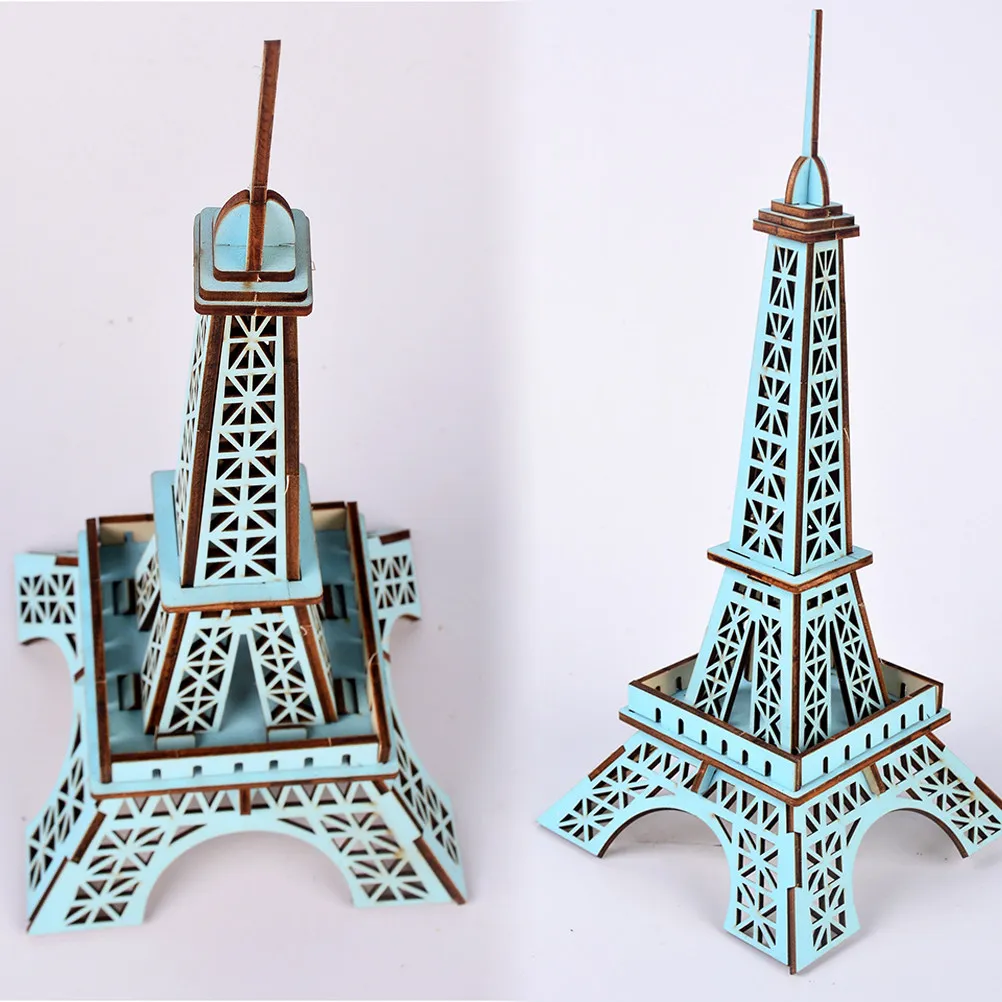 3D Wooden Eiffel Tower Puzzle DIY Educational Blue Adults Brain Exercise Building Puzzle Gift