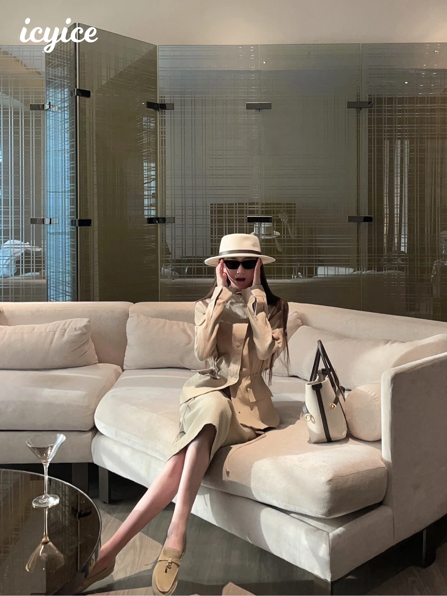 

Icce Autumn Slimming Linen Jaet Stand Collar Women's Faionable Retro Money Sle ort Outerwear Ladies' Premium Clothing