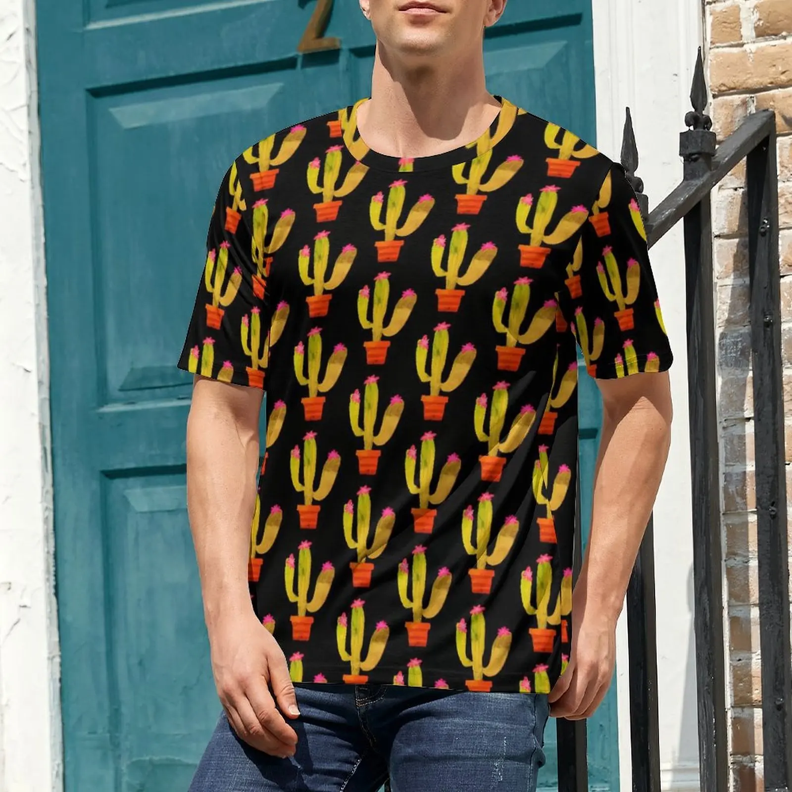 Cute Cactus T-Shirt Plant in Pot Cool T-Shirts Male Awesome Tshirt Beach Short Sleeves Design Top Tees Plus Size 6XL