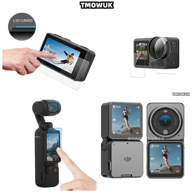 

For DJI Pocket 1 2 Osmo Pocket 3 Action 2 4 Pro - Smudgeproof Tempered Glass Screen Protector & Lens Guard Cap