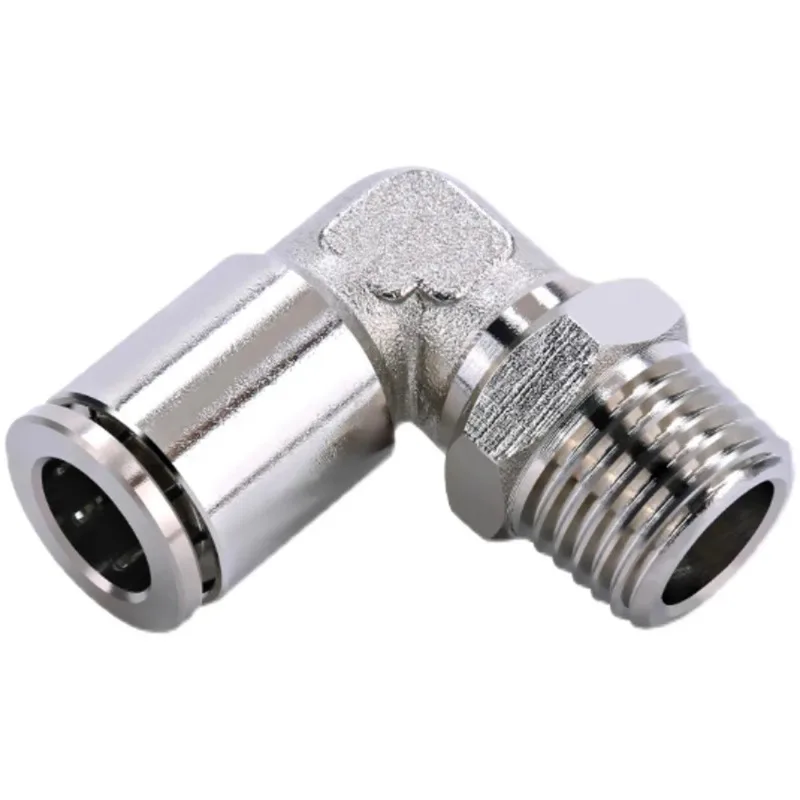 Plated Gas Pipe Water Connector 6 8mm 10mm External Thread 1/8 1/4 3/8 1/2 Pneumatic Quick Connector PL Elbow All Copper Nickel