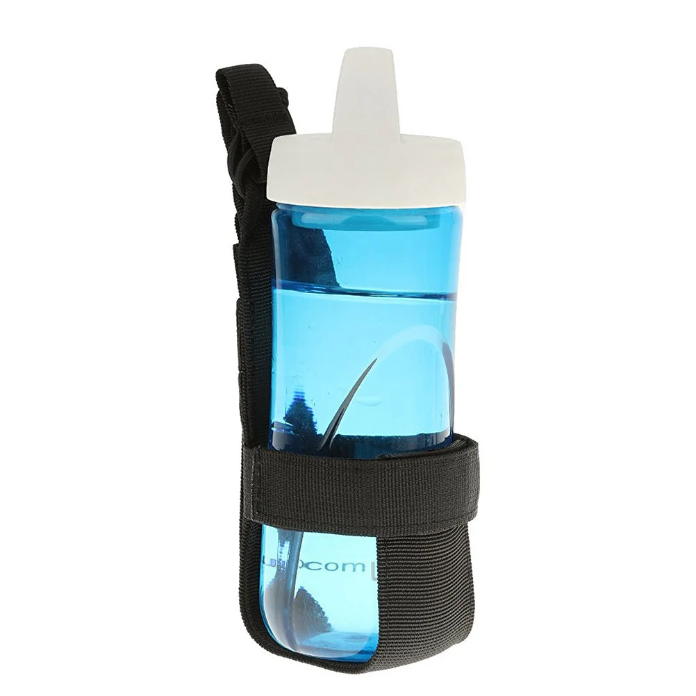 

Water Bottle Carrier Black Adjustable Webbing Hiking Belt Pouch Minimalist Design Holder