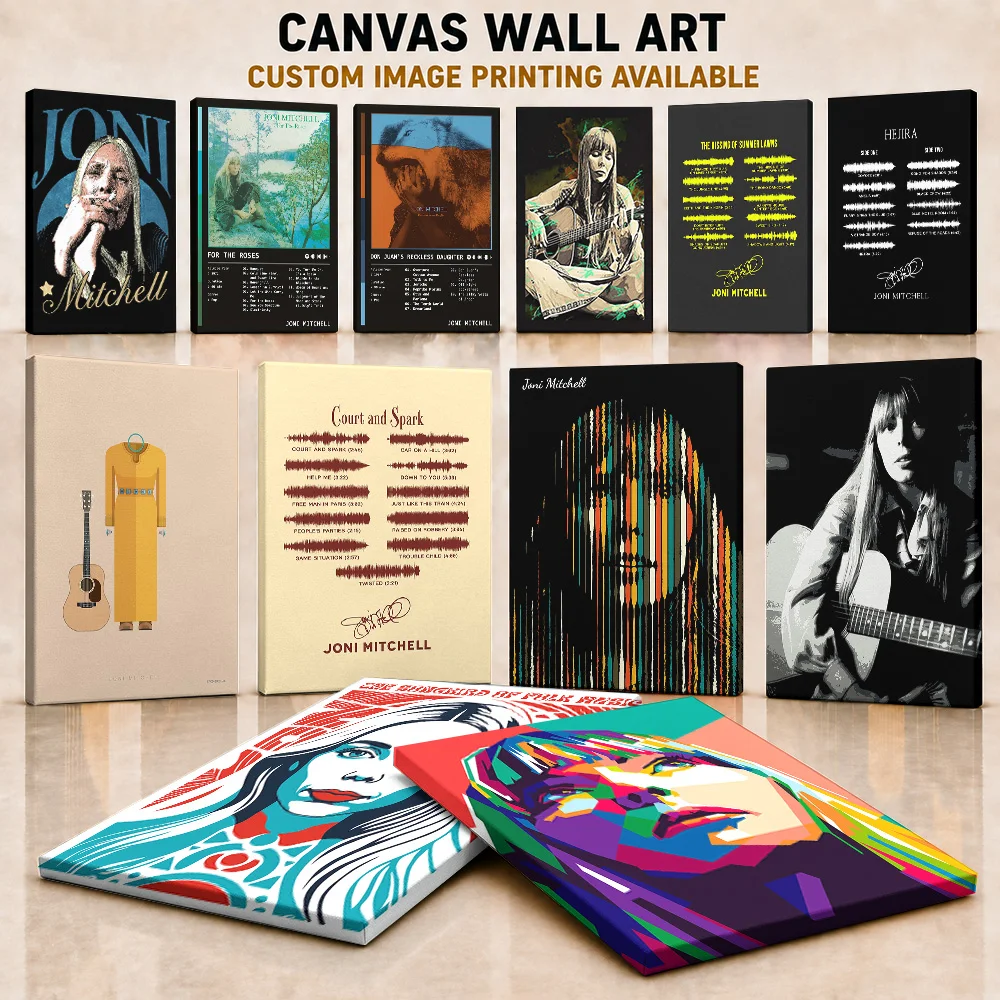 Joni Mitchell Canvas Painting Poster Personalized Photo Timeless Folk Rock Legend Style Canvas Wall Art For Music Room Fan Gift