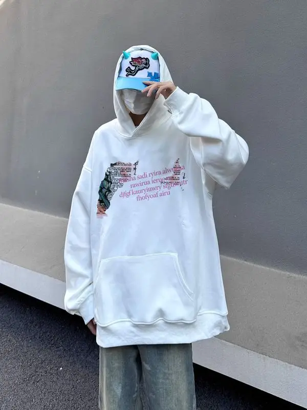 American Retro Autumn And Winter Hoodie Pullover Street Butterfly Print Graphic Men And Women Loose Fitting Couple Casual