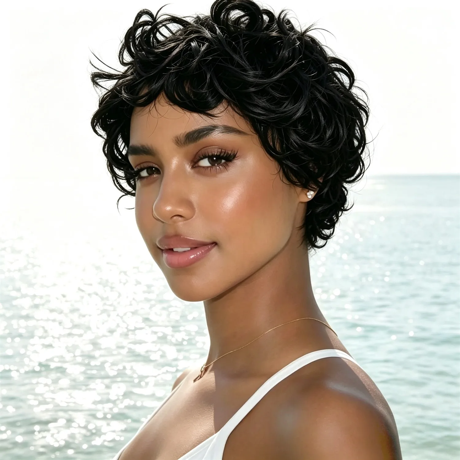 Short Curly Bob Wig 8 Inch 1B Natural Black 150g Heat Resistant Synthetic Wig For Women, Thanksgiving, music festivals