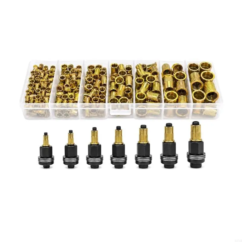Threaded Insert Nut Set, 77 Piece Metric Rivet Nut with Knurled Flat Inserts and Mandrels for Metal Sheet Repair and M4YD