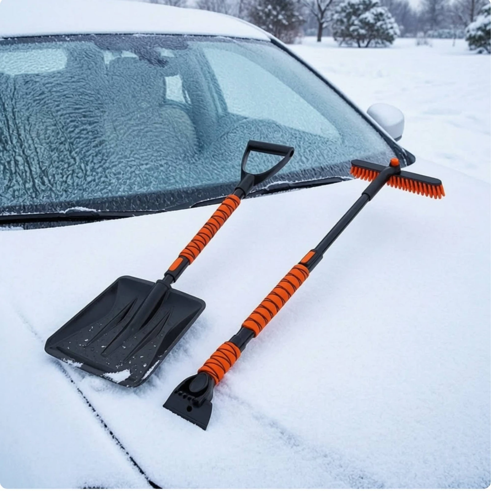 3-in-1 Car Snow Removal Tool Retractable Portable Car Snow Shovel with Brush and Scraper Sturdy Long-Lasting