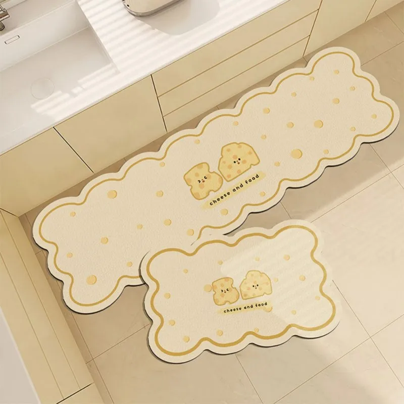 VIKAMA 1/2-Piece Cute Cookie-Print Area Rug Set, Oil-Absorbent and Non-Slip, Kitchen and Laundry Room Rug Set, Home Decor