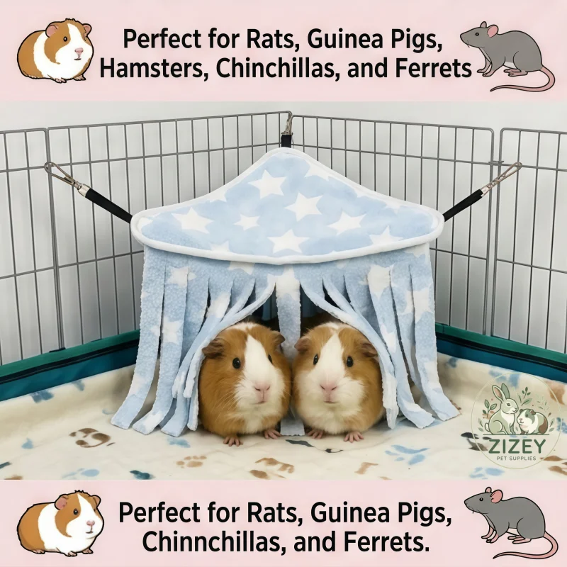 Meerschweinchen-Eck-Fleece-Versteck mit Hängevorhang und Quasten, Hängematte, Haustierbett für Kaninchen, Chinchilla, Frettchen, Ratte, Käfigdekoration – Detail 10
