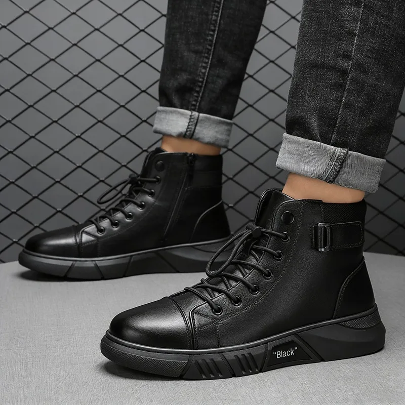 

Мужские высокие водонепроницаемые, противоскользящие, увеличивающие рост туфли, британские повседневные теплые ботинки,