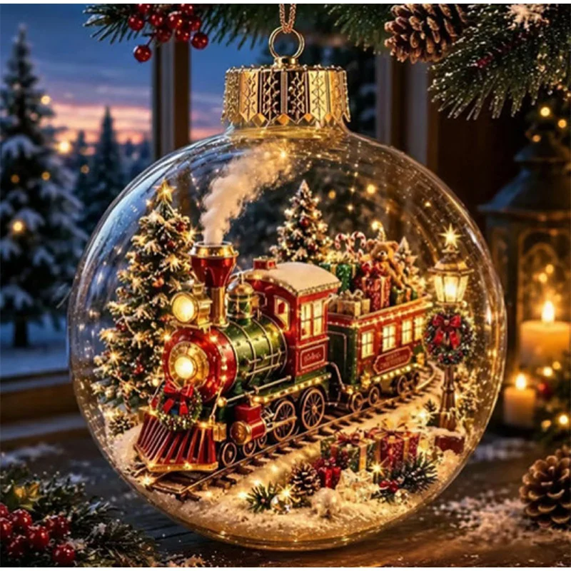 Christmas Diorama Ornament Clear Glowing Ball New Design Winter Diorama Bauble For Window Xmas Tree Hanging Decor Holiday Gifts