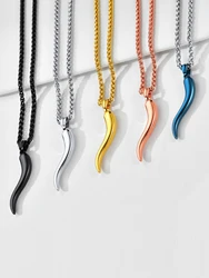 U7 Stainless Steel Italian Horn Necklaces for Men Women Luck Amulet Gold Color Pendants 3mm Wheat Link Chain Best Jewelry Gift