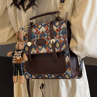 Luxury Vintage British-Style Backpack Diamond-Quilted Fashion PU Leather School Bag Versatile Travel Commuter Casual Backpack