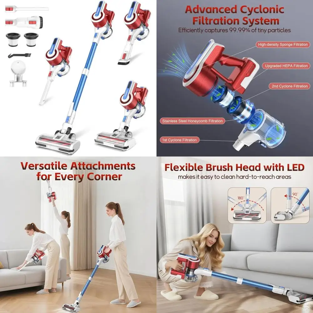 

Легкий беспроводной вертикальный пылесос с силой всасывания 45 кПа, 50-минутное время работы от аккумулятора, идеально подходит для твердых полов, ковров и удаления шерсти домашних животных.