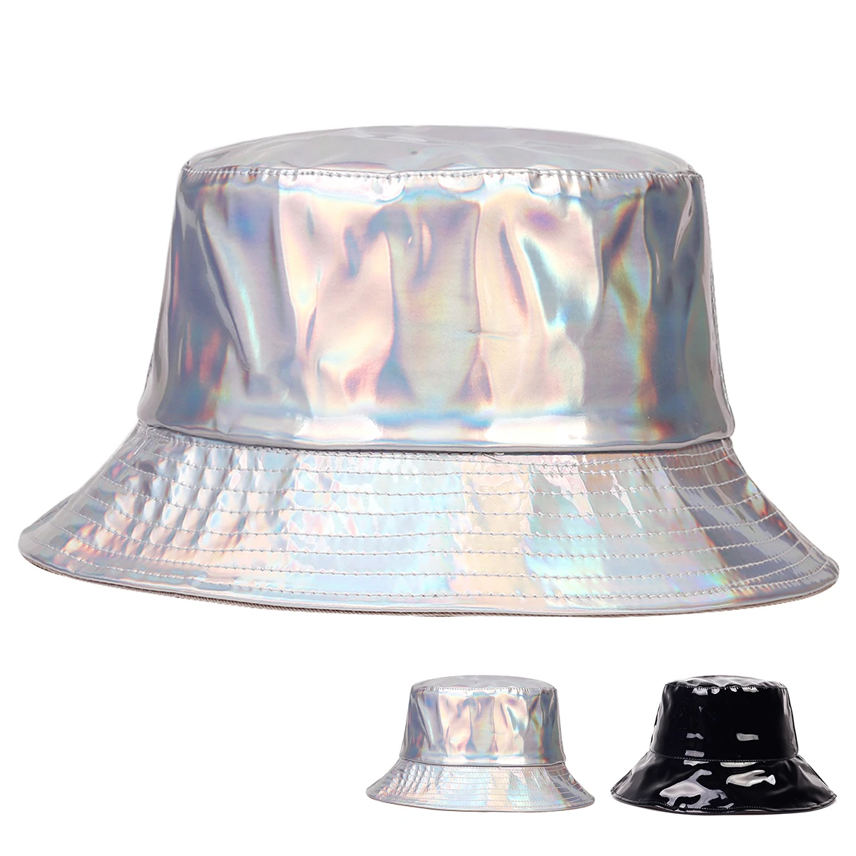 Unisex PVC Reflective Personality Bucket Hats Fishermen Caps Spring Autumn Outdoor Casual Cap Sunscreen Hat