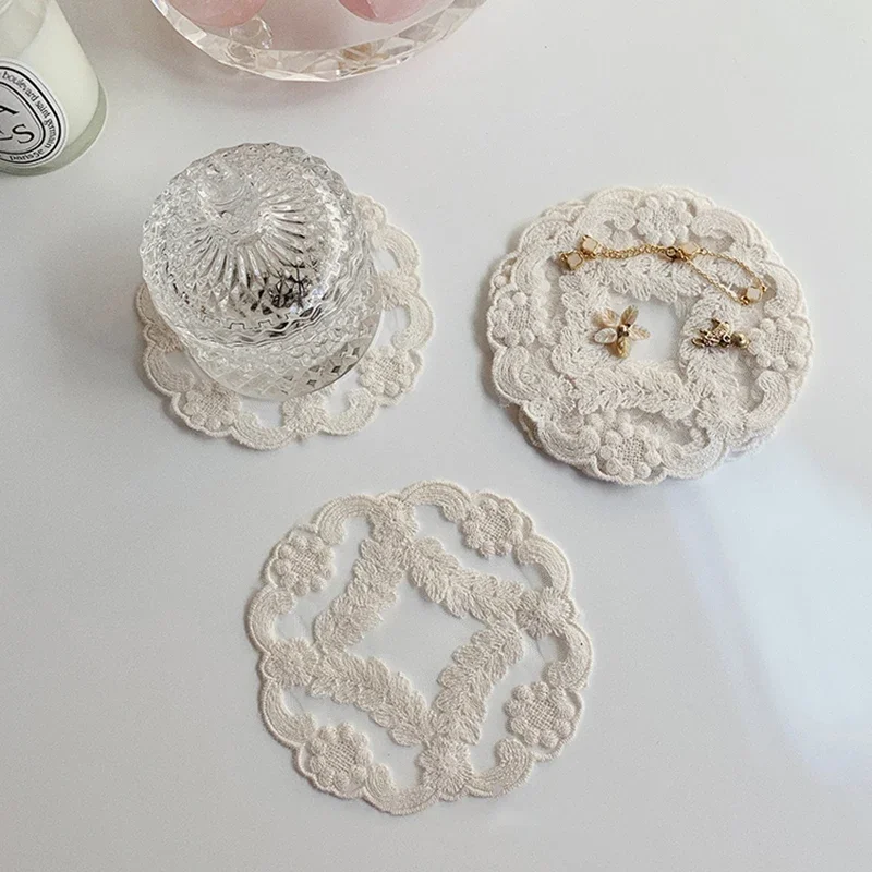 Embroidered Lace Coaster Placemat Vintage INS Craft Bowls Coffee Cups Coaster Table European Style Insulation Plate Mat 코스터