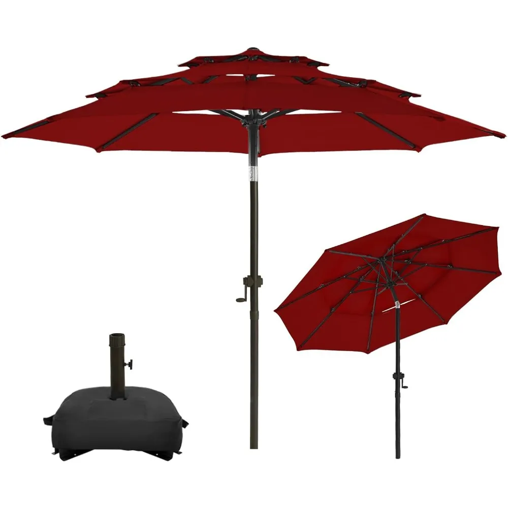 

9FT-3 Tiers Patio Umbrellas with Base Included, 8 Sturdy Ribs, Fade Resistant Waterproof POLYESTER DTY Canopy for Garden