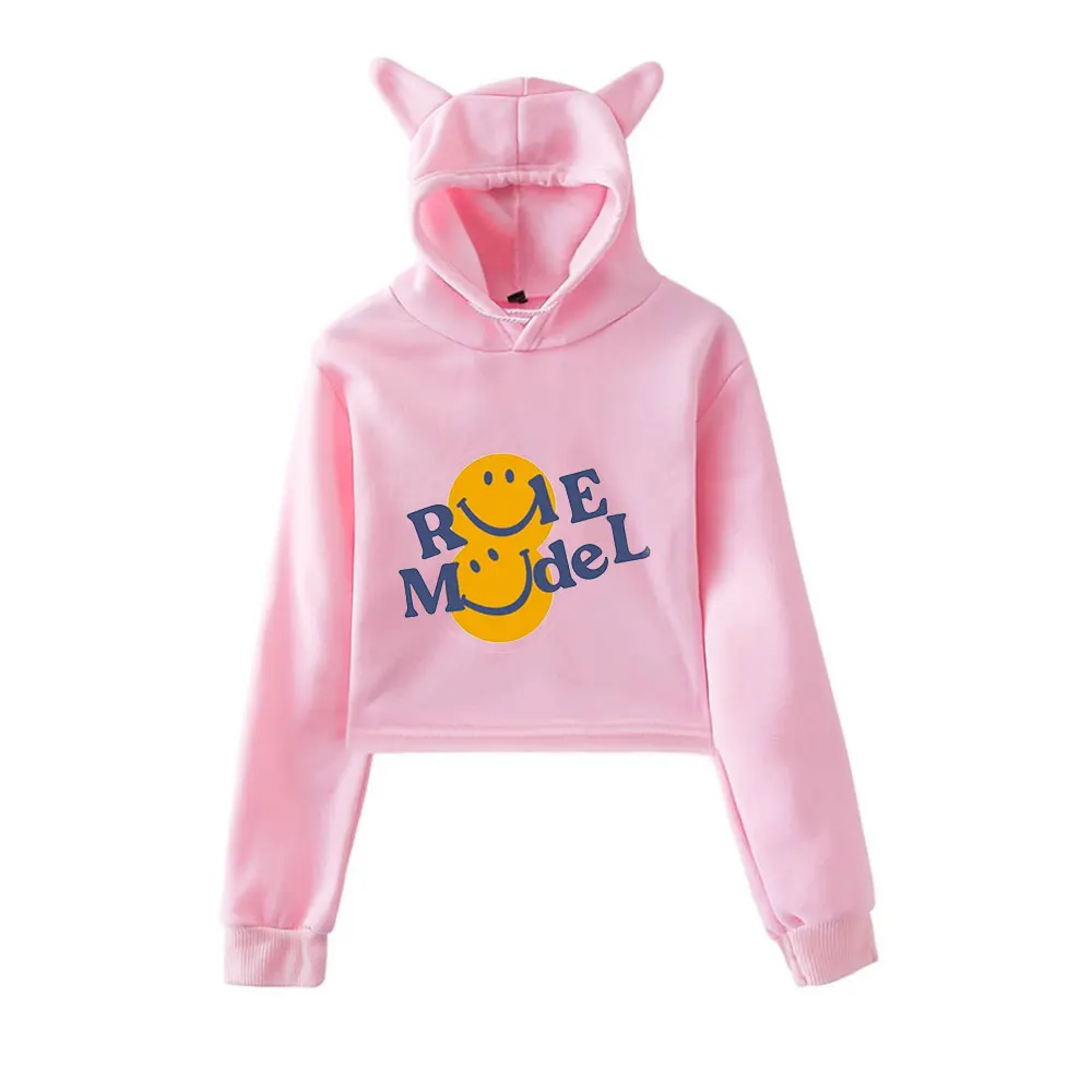 Role Model Merch Vintage 90s Streetwear logo Hoodie Hoodies Sweatshirts for Girls Cat Ear Crop Fashion Sports Pullover